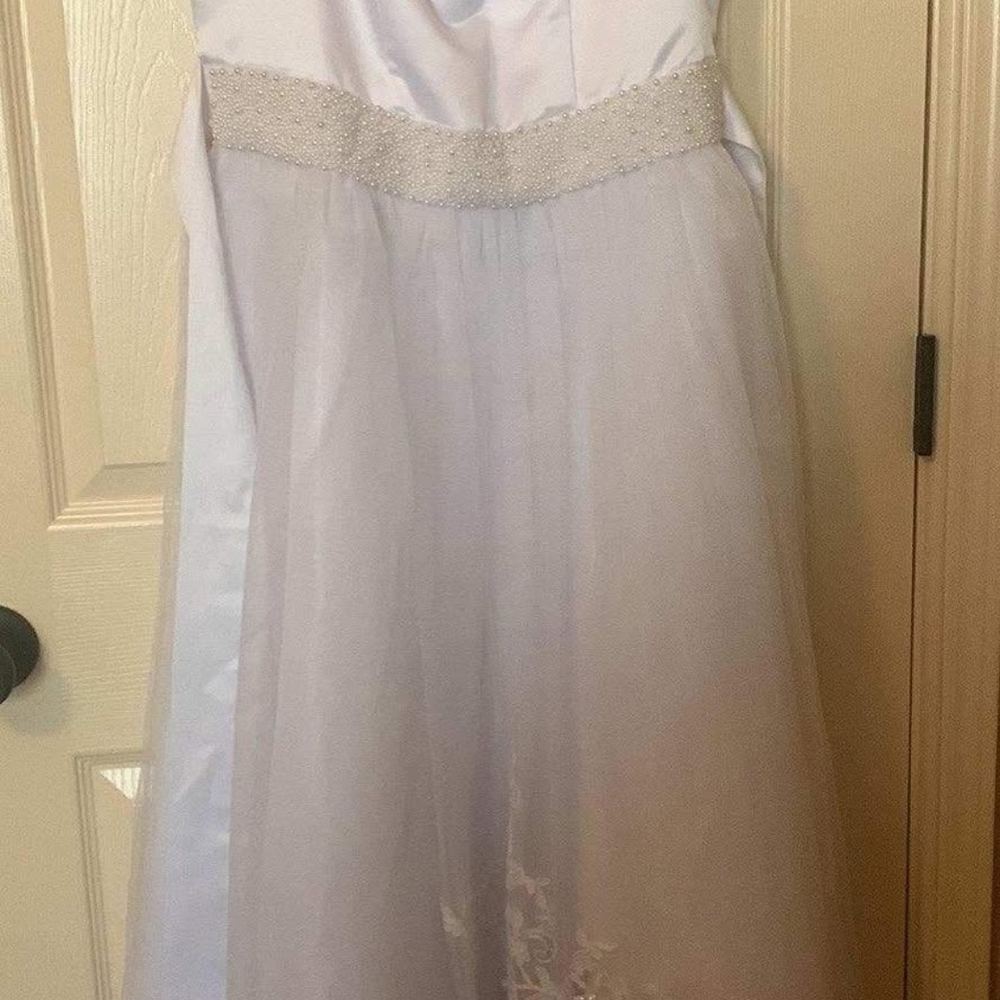 Girls White Formal Dress W/ Beaded Waistband Party/First Communion/ Confirmation